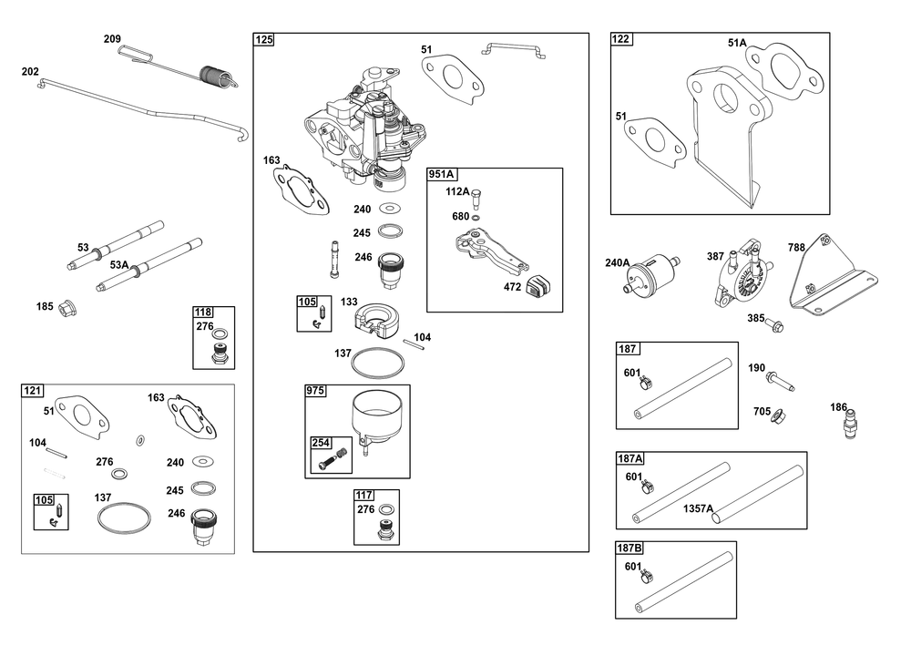 Carburetor And Fuel Supply Group Diagram and Parts List for 12V336-0149-G1 100000 - 19Z999 Briggs and Stratton Engine